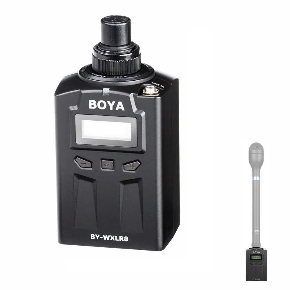 

BOYA BY-WXLR8 Plug-on XLR Audio Transmitter with LCD Display for BY-WM8 BY-WM6 Wireless Lavalier Microphone System Handheld Mic