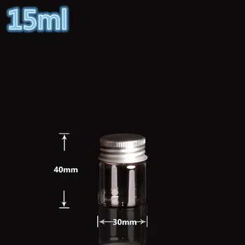 

30*40mm 15ml Mini Clear Glass Bottles With Aluminum Cap Tiny Glass Vials Jars essential oil bottle 100pcs Free Shipping