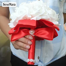 Дешевые ярко-синий пурпурный украшение из жемчуга Цветы из материала pe невесты, держащие Свадебные цветы невесты букет Свадебный букет