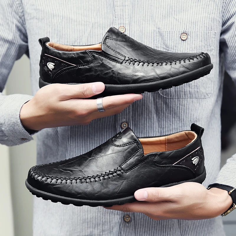 

Summer Genuine Leather Men Casual Shoes Luxury Brand 2019 Mens Loafers Moccasins Breathable Slip on Black Formal Shoes JKPUDUN