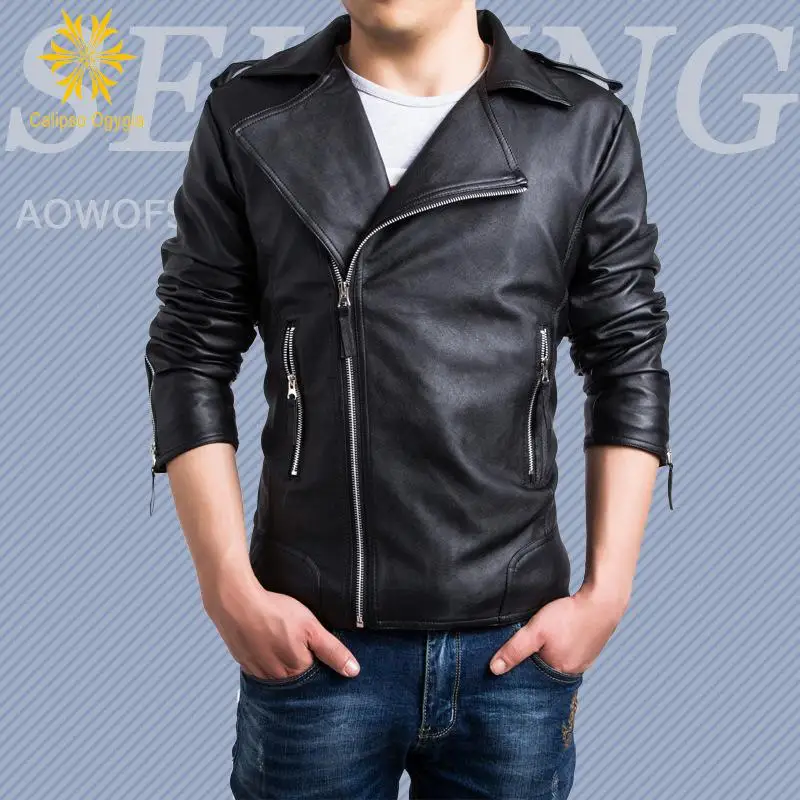 

New Men's PU Leather Criss-cross Splice Small Suits Popular Black Zipper Jacket Black White Coat Motorcycle Jackets
