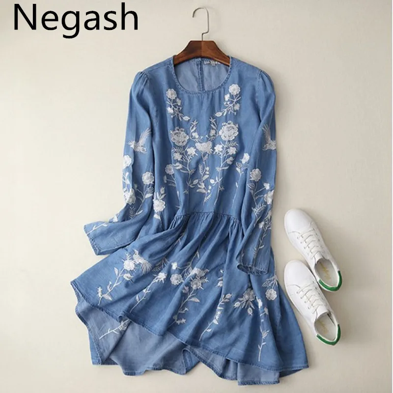 embroidered jean dress