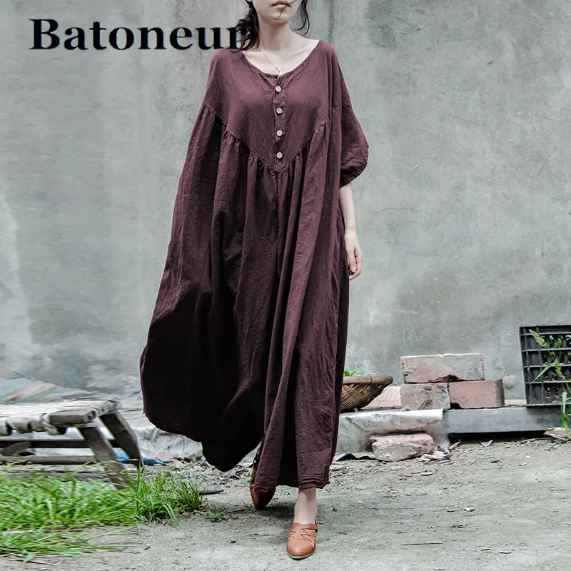 Johnature-Women-Summer-Dresses-Cotton-Linen-2017-New-Casual-Robes-Button-Short-Sleeve-Loose-Plus-Size (4)