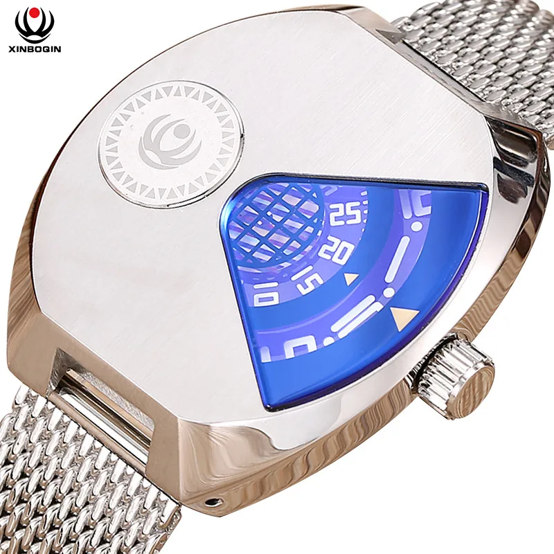Креативный бренд мужские спортивные часы Pointerless персонализированные без рук кварцевые наручные часы полностью стальные овальные часы новая концепция Reloj - Цвет: Mesh Blue Glass