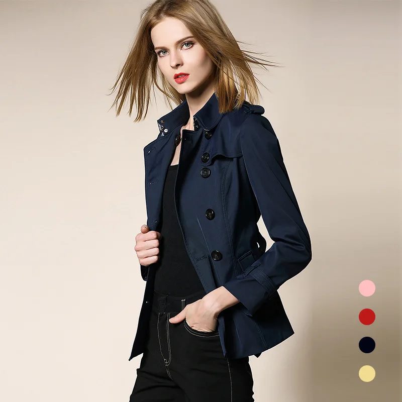 Chic women's Trench coat spring autumn belted short coat Fashion slim fit double breasted short Trench coat G092