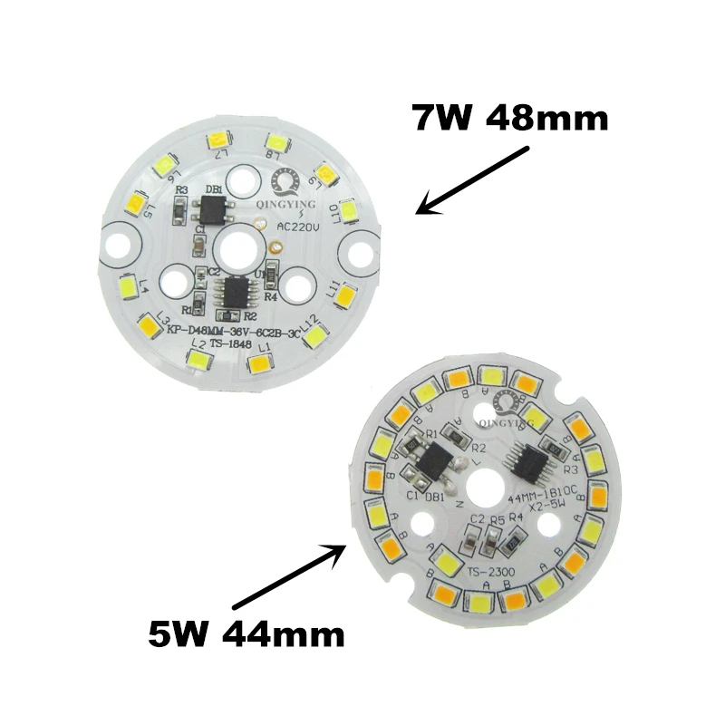 10 шт., 5 Вт, 7 Вт, 2835 SMD ac 220v лампа CCT пластина белый/теплый белый два Цвет в одном PCB LED плата интегрированный IC драйвер для светодиодный лампы