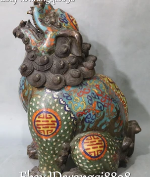 

15Chinese Bronze Cloisonne Enamel Foo Fu Dog Guardion Lion Kylin Unicorn Statue