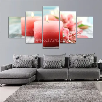 

5 Piece Light The Candles Flower Vase Canvas Print Canvas Painting Wall Pictures For Living Room In High Quality Unframed