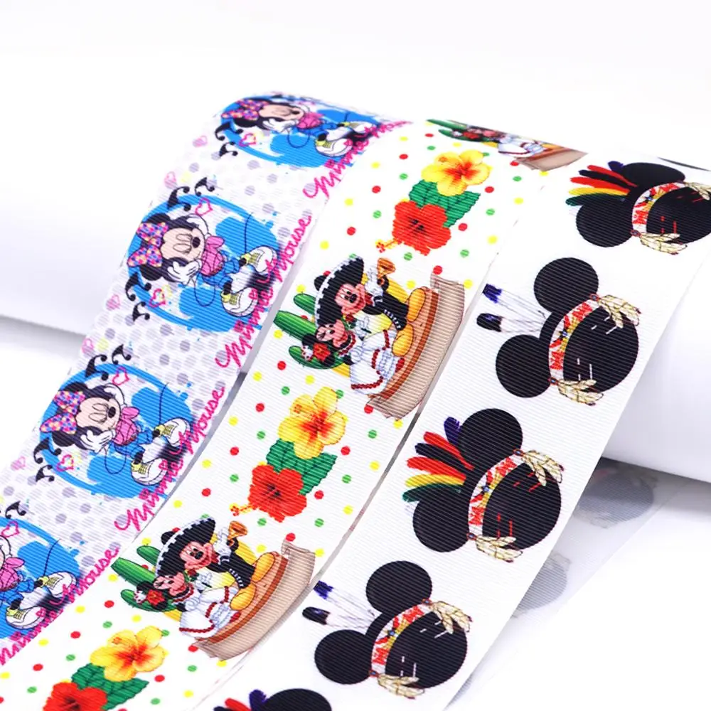 

Free shipping 50 yard per size mickey ribbon printed grosgrain ribbon 30601