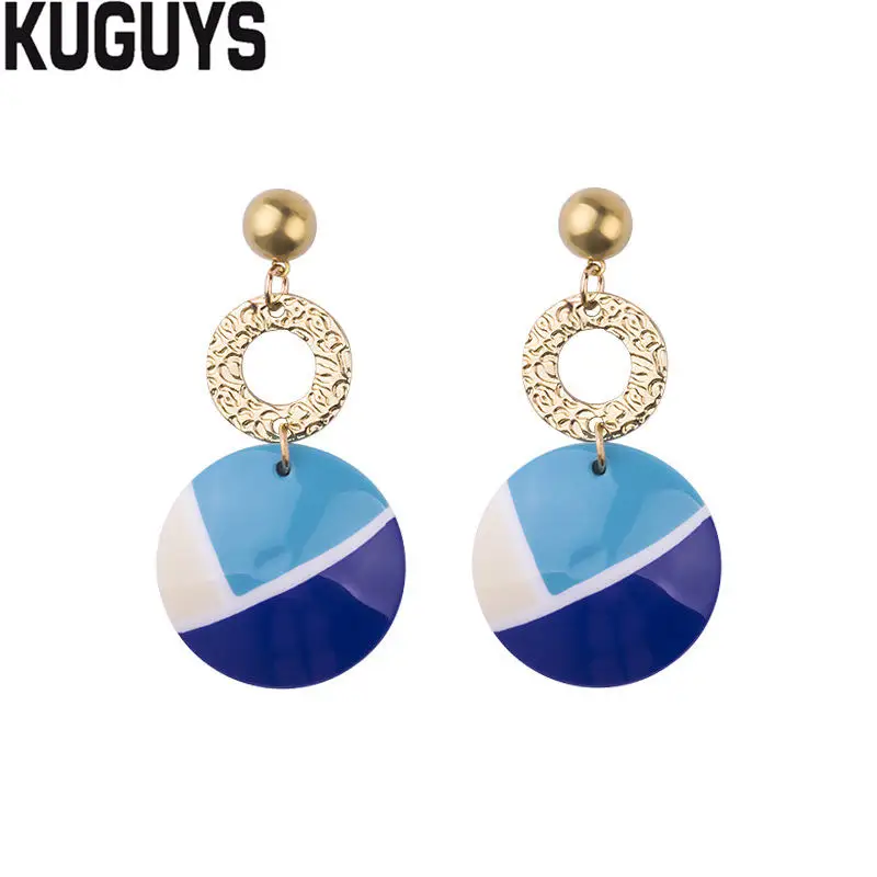 

KUGUYS Fashion Jewelry Resin Geometric Stripe Large Earrings for Womens Round Drop Earring Brincos Trendy Accessories