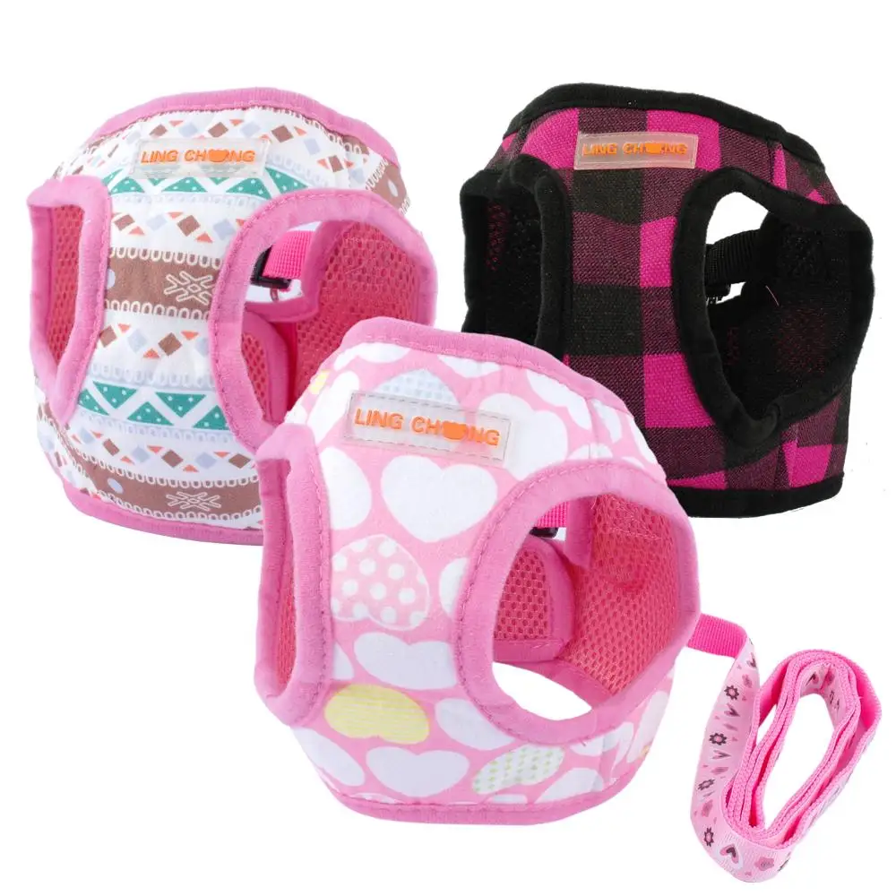 Cute  Puppy Dog Harness and Walking Leads Set 4 Sizes Pet Winter Vest for Small Dogs Chihuahua Teddy  S M Pink Blue Black Colors