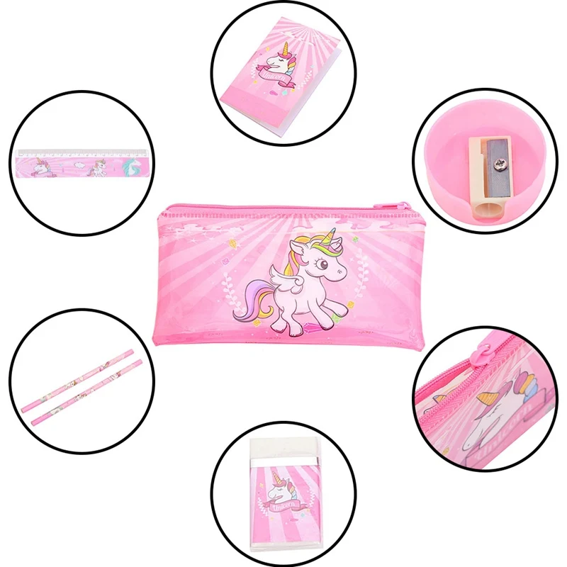

Cute Cartoon Unicorn Pencil Case Stationery Set Pen Bag With Pencil Ruler Eraser Notebook Pencil Sharpener For Kids Gift