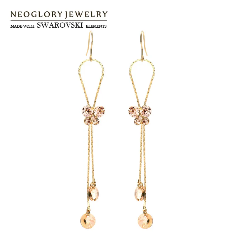 

Neoglory Austria Crystal & Rhinestone Long Drop Earrings Light Yellow Gold Color Elegant Butterfly Exquisite Design Lady Sale