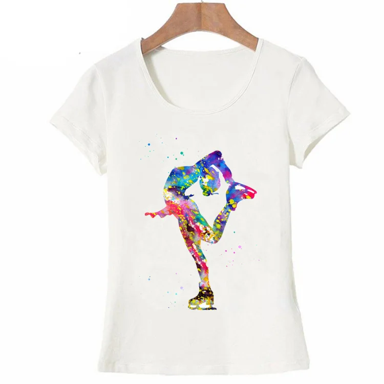 

Harajuku Figure Skating Girl watercolor art T-Shirt Summer women t-shirt maiden cute casual Tees colorful Dancer female Tops