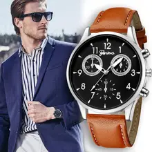 Reloj de pulsera moderno Geneva de cuero militar ultradelgado informal analógico de cuarzo para hombre, reloj de pulsera 2020 herrenuhr # N03