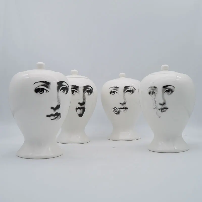 

Creative Mlian Style Human Face Storage Jar Ceramic Storage Little Pot with Lid for Home Decoration Kitchen Canisters Dispenser