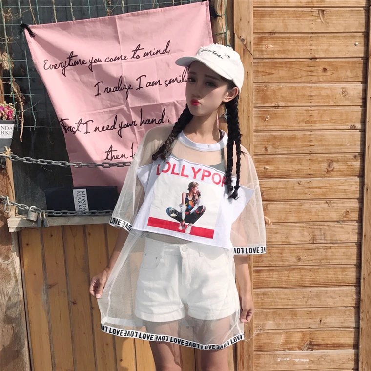 Женская летняя футболка Харадзюку мультфильм письмо топы Футболка женская мода прозрачный консервативный футболка Kawaii