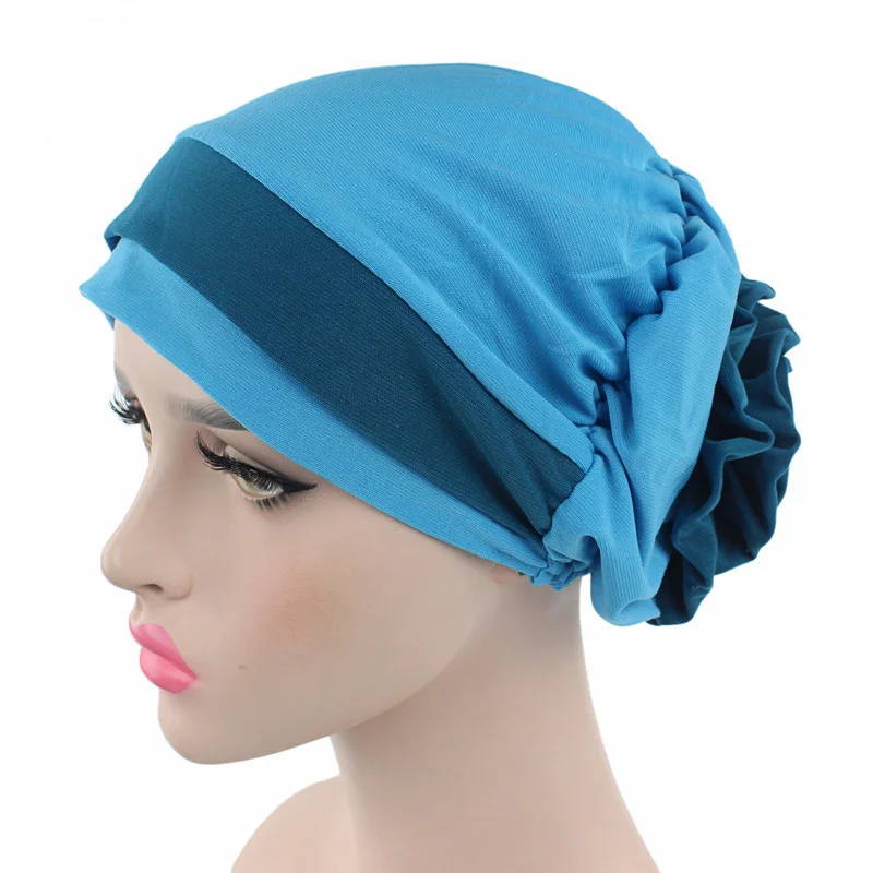 YGYEEG женская мусульманская шапка 12 цветов цветок головной убор шарф модная мягкая шапка s леди лето весна бини эластичная ткань полотенце - Цвет: M136 Sky Blue