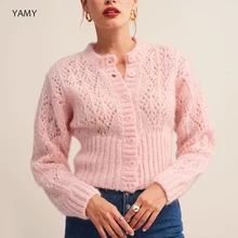 Модный повседневный женский кардиган с длинными рукавами; сезон осень-зима; однотонные женские свитера; однобортный выдолбленный кардиган;