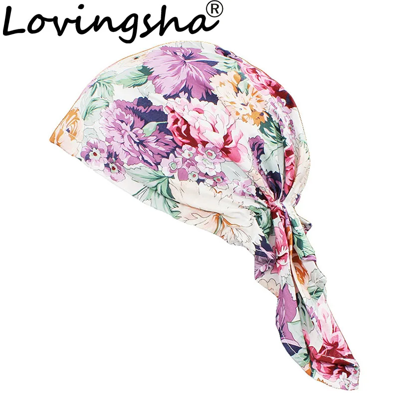 

LOVINGSHA Floral Women Bandanas Girl Hip-hop Turban Cap Headwear Lady Rural Caps Female Fashion Headscarf Polyester HD007