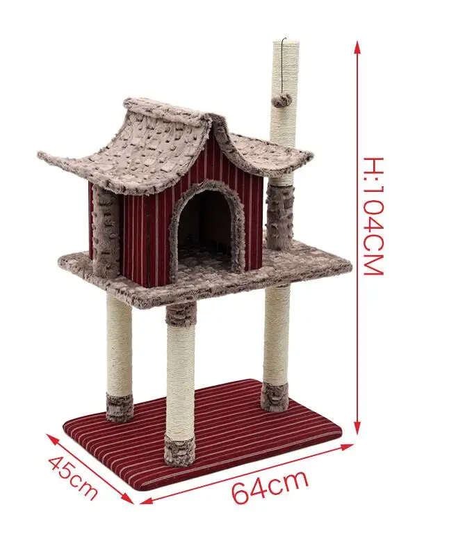 H104/124 см Большой Домик для кошек деревянная мебель Роскошная красная форма дома многослойная Когтеточка для кошек дерево для домашних животных домашняя Защитная мебель - Цвет: as picture
