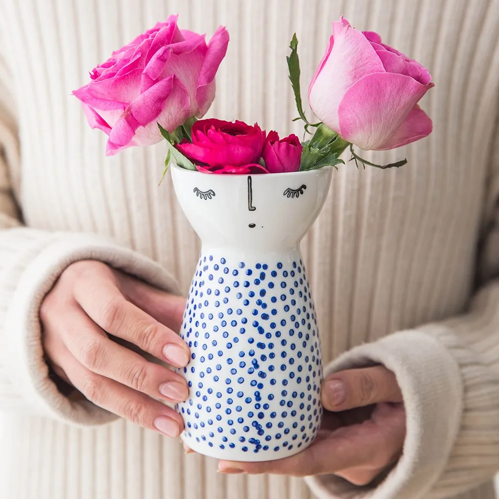 Современная Милая Дизайнерская ваза для девочек, керамическая ваза для цветов, фарфоровые статуэтки, украшения, свадебные украшения для дома, кукольные головки, маленькие вазы