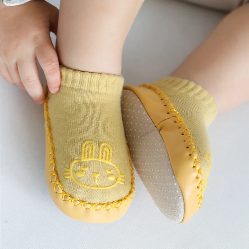 Infant Toddler Non-slip Cotton Shoes Socks With Rubber Soles Breathable Baby Socks Insole Length 12 Cm Around