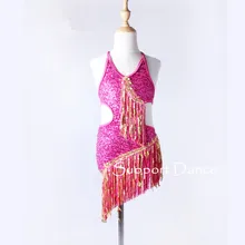 Танцующие девушки из группы поддержки Для женщин, v-образный вырез, открытая спина, латинское платье для детей и взрослых с блестками Бальные современный концертный костюм C140