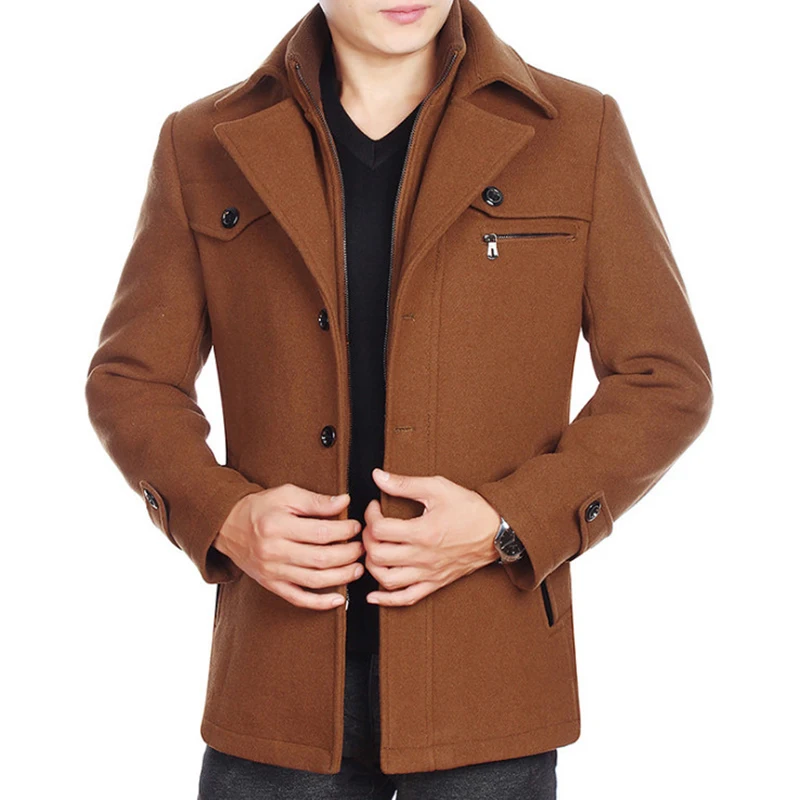 Newest Winter jackets Men Wool Coat Business Casual Wool & Blends Jacket Male Thicken Windbreaker Grey Black Brown