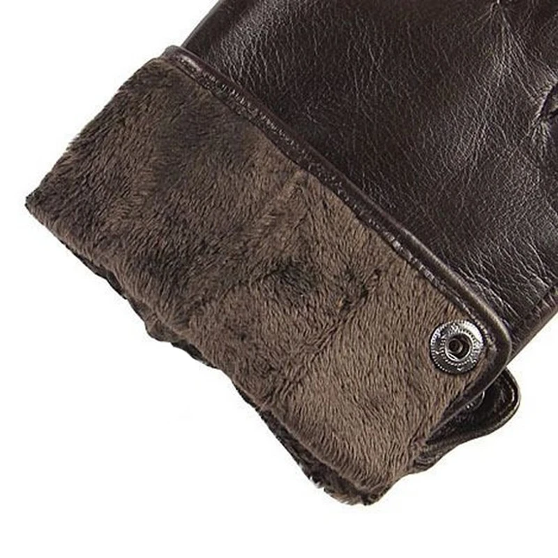 2019 New Men's Genuine Leather Gloves Male Autumn Winter Plush Lined Lambskin Leather Gloves For Driving M001NC-1