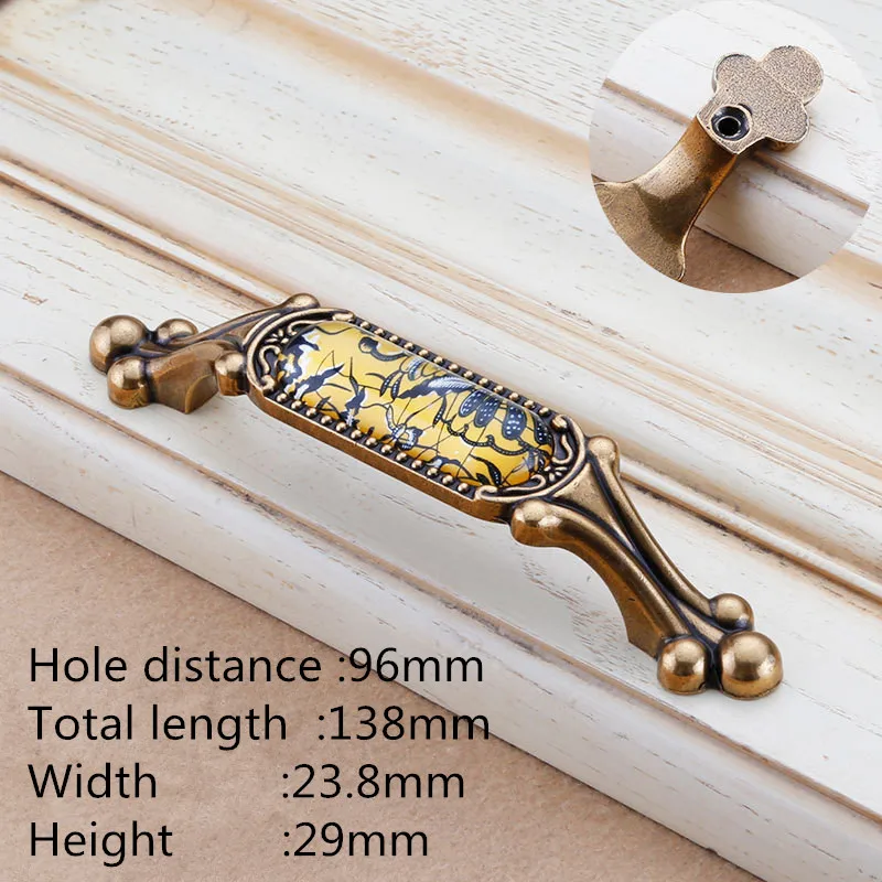 96mm KK& FING европейские классические хрустальные ручки для шкафа из цинкового сплава ручки для ящиков винтажные деревянные ручки для шкафа - Цвет: 96mm