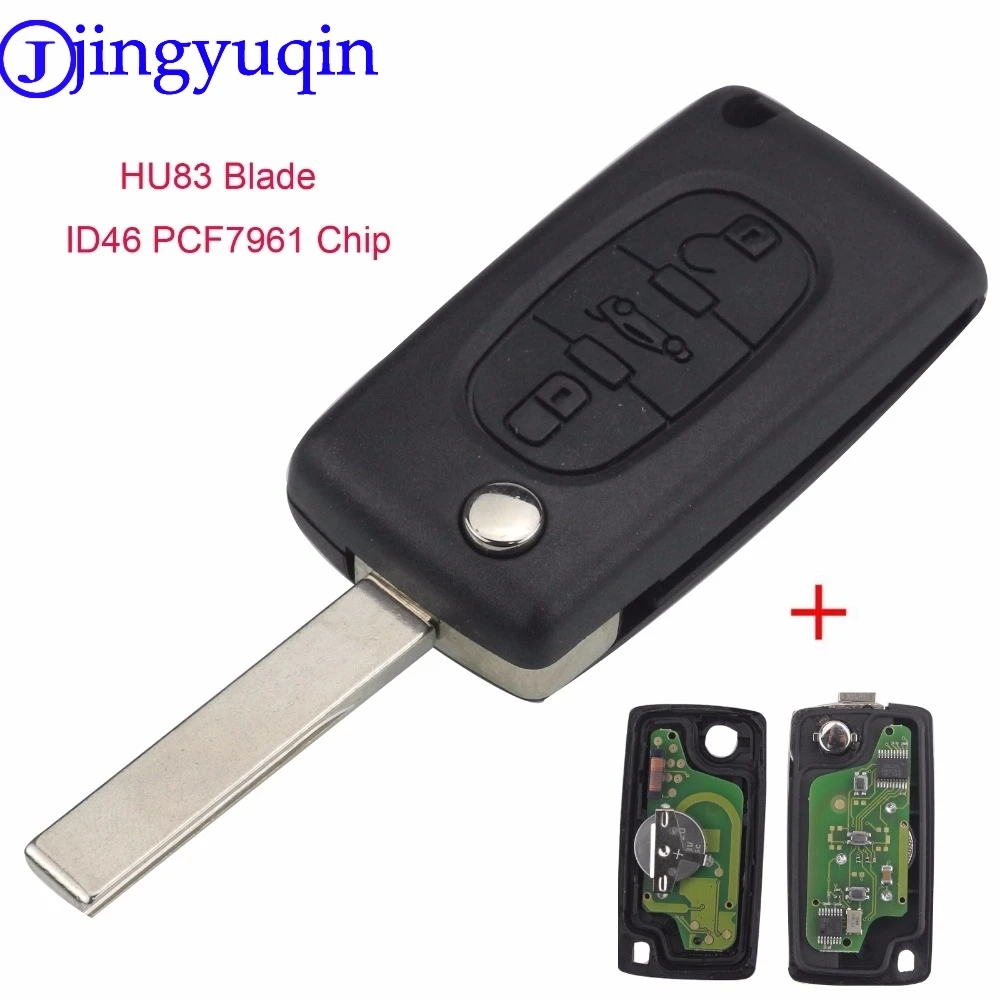 

jingyuqin 433mhz 3 Buttons Remote Key Fob HU83 Blade ASK ID46 PCF7961 Chip For Peugeot 207 307 307S 407