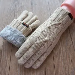 Новинка женские перчатки Осень Зима теплые шерстяные варежки перчатки для дам модные трикотажные бархатные сенсорные женские перчатки