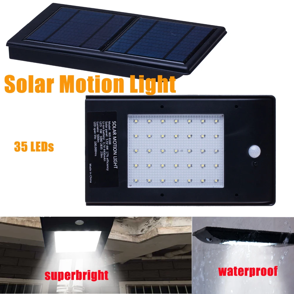 

5W Outdoor LED Solar Lights Waterproof with 4W 5.5V Solar Panel 4400mA Lithium Battery Lightning Protection 35 LEDs Solar Lamp