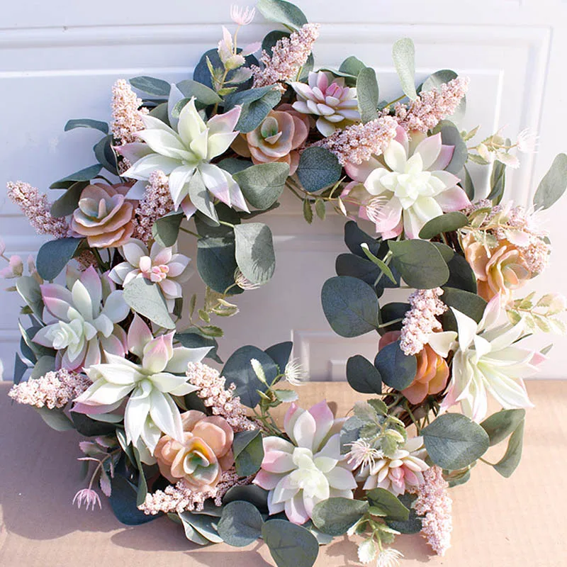 

Artificial Wreath Door Trim Ornament Hanging Succulent Fake Flower Garland for Home Garden Christmas Wedding Decoration Floral