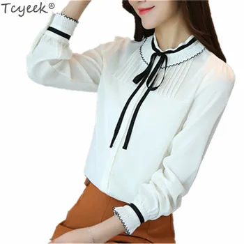 

Tcyeek Women's Fashion Tops Blouses with Long Sleeve 2019 Female Spring Autumn Shirts Chiffon Blouse Office Ladies Shirt LWL156
