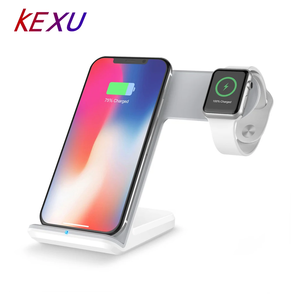 Kexu 2 в 1 Быстрая Зарядка Qi Беспроводное зарядное устройство для Apple watch 3 4 iPhone XS Max XR X