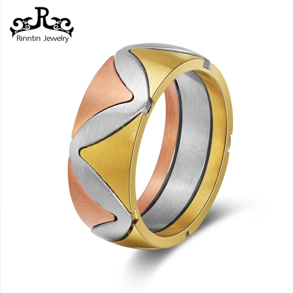 

ORSA JEWELS 316L Stainless Steel with Unique Design Triple Color Beautiful Women's Wedding Ring Cock Fashion Jewelry DGTR71