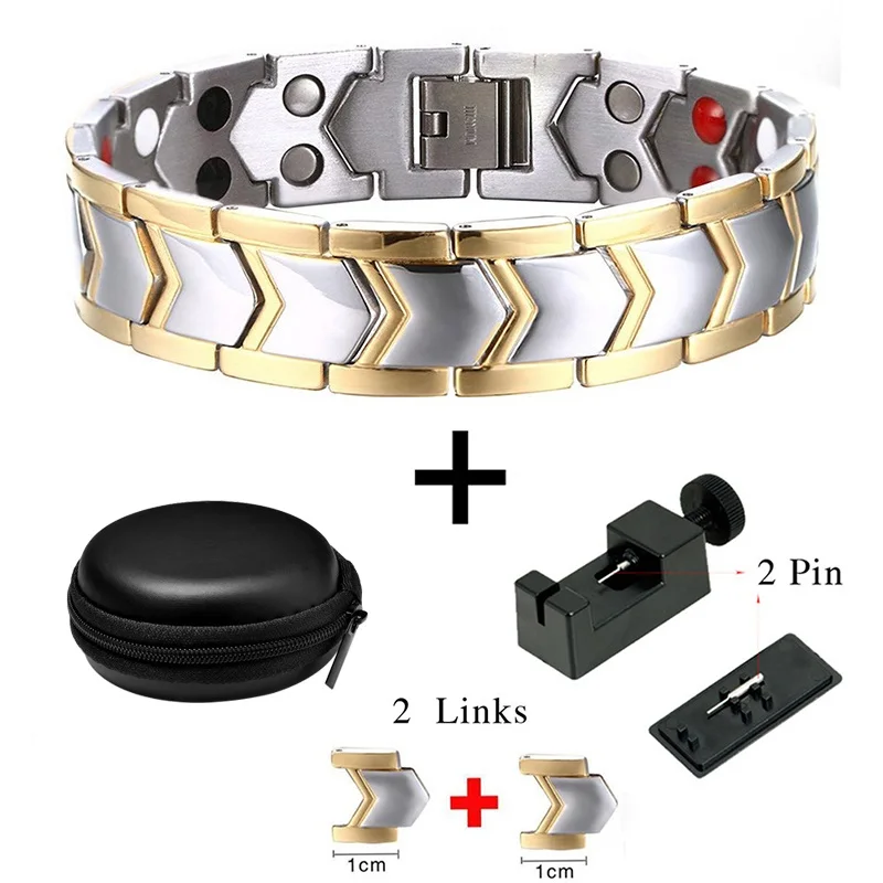 Дропшиппинг здоровая нержавеющая сталь Магнитная терапия био браслет мужские ювелирные изделия новые модные энергетические магнитные браслеты и браслеты - Окраска металла: 10202 Set And Box