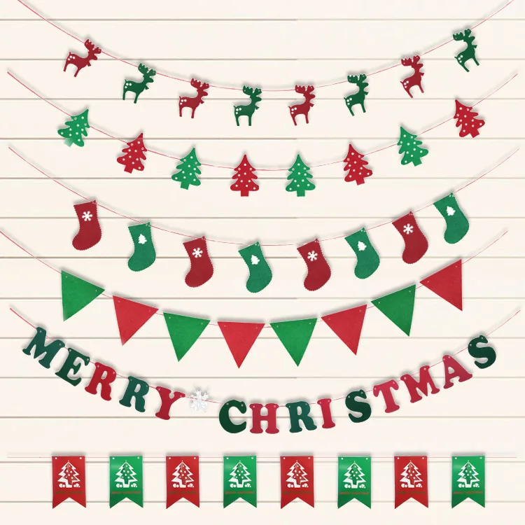 

8 Flags/lots Merry Christmas Decoration Tree/Deer/Pennant/Stocking Bunting Paperboard Pennant Flags Banners DIY Decoration toy