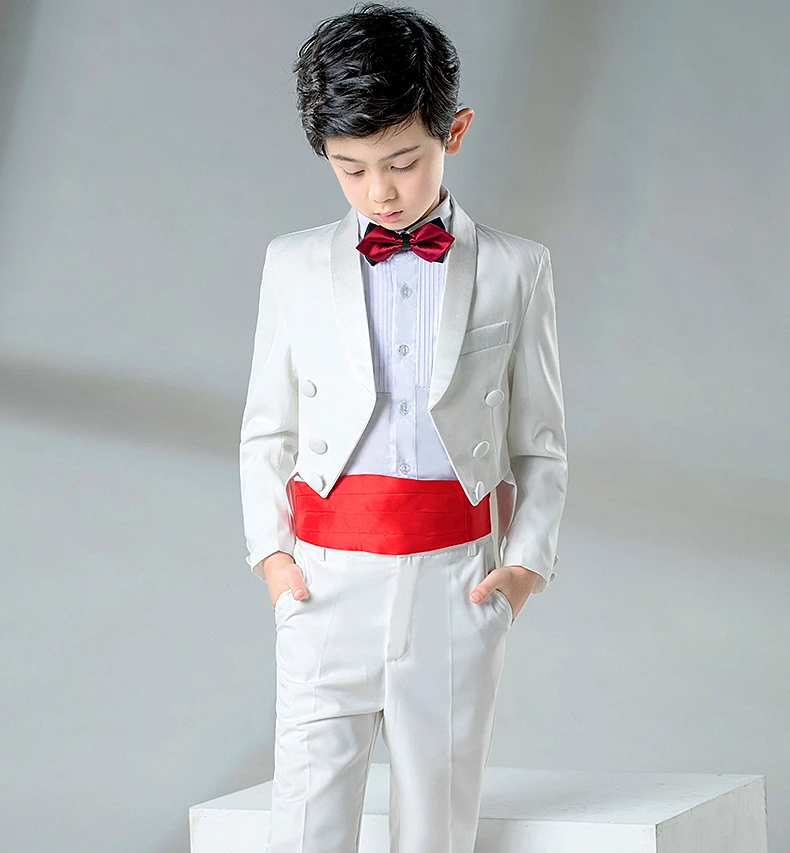 Костюмы-смокинги в английском стиле комплект одежды для мальчиков, детский торжественный Свадебный Блейзер пиджак в стиле ласточкин хвост, нарядный галстук-бабочка, одежда 6 шт./компл