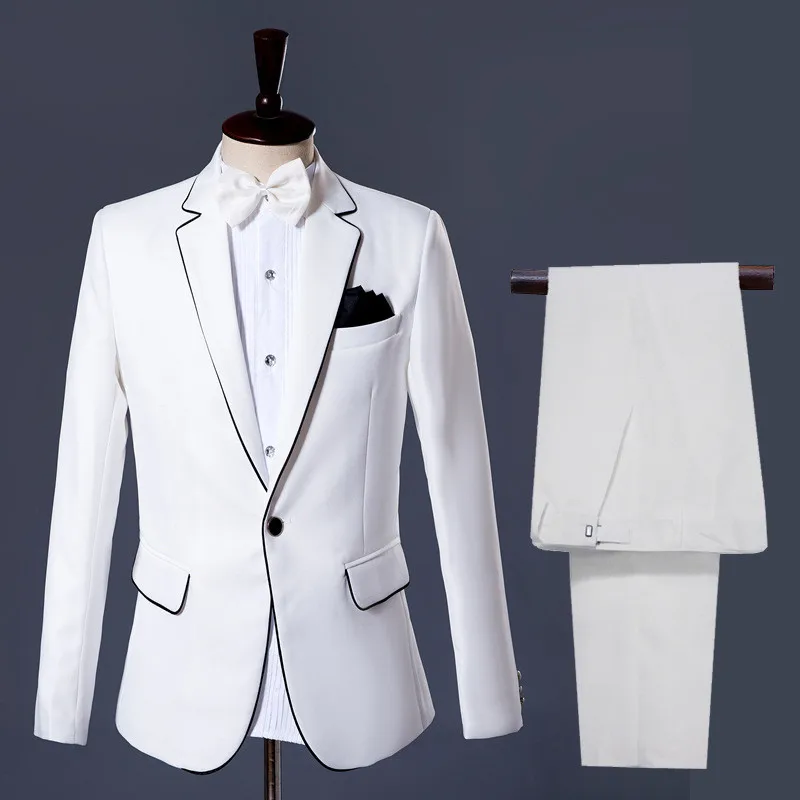 6.1    2、103、单扣、Men's suit gentleman quality men's suit two-piece suit (jacket + pants) white with black side banquet show dress