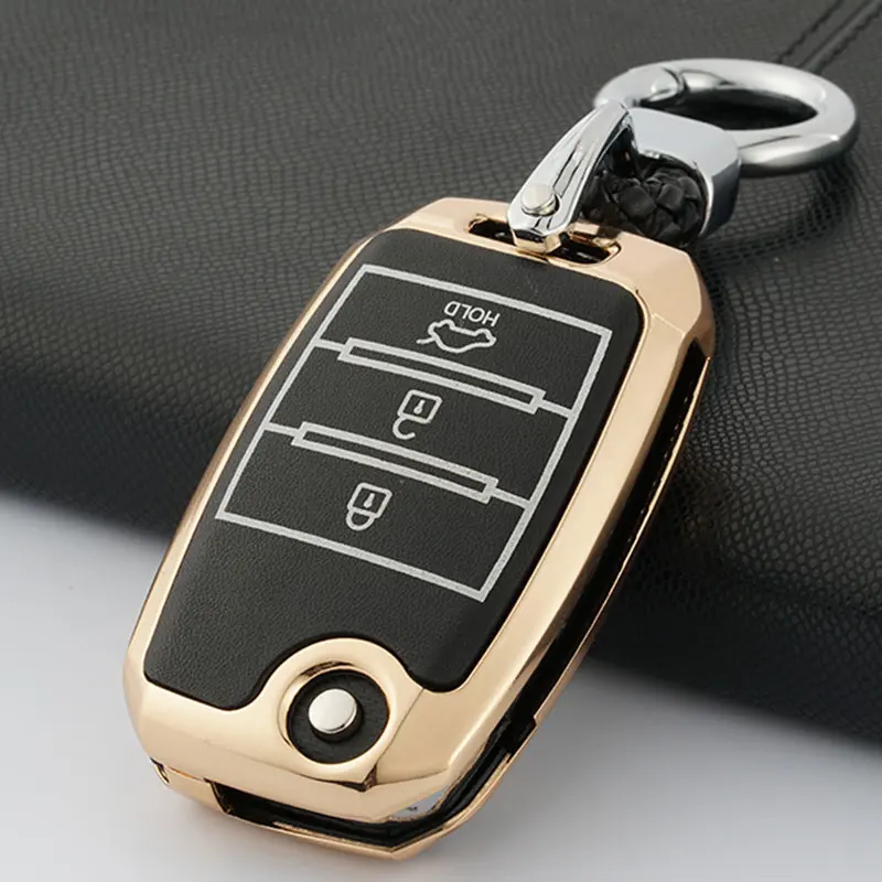 Сплав автомобиль кнопочный пульт чехол для Kia Rio K2 Sportage Ceed Optima K5 Cerato K3 K4 Sorento Carens чехол для автомобильного ключа - Название цвета: Золотой