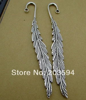 

Wholesale 10Pcs /Lots Antique Silver Feather Bookmark Metal Bookmark with loop 122mm