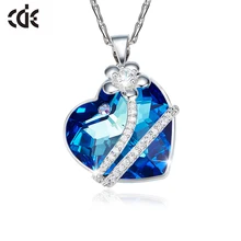 CDE 925 пробы серебряные украшенные кристаллами ожерелья для женщин цветок синий светильник ювелирные украшения подарки для влюбленных
