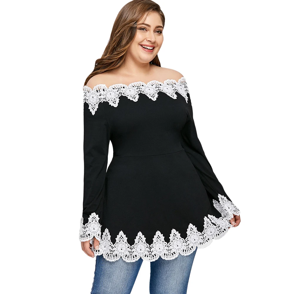 

Wipalo Women New Casual Plus Size 5XL Embroidery Off Shoulder Tunic Top High Waist Long Sleeve Blouse Blusas Ladies Blouses