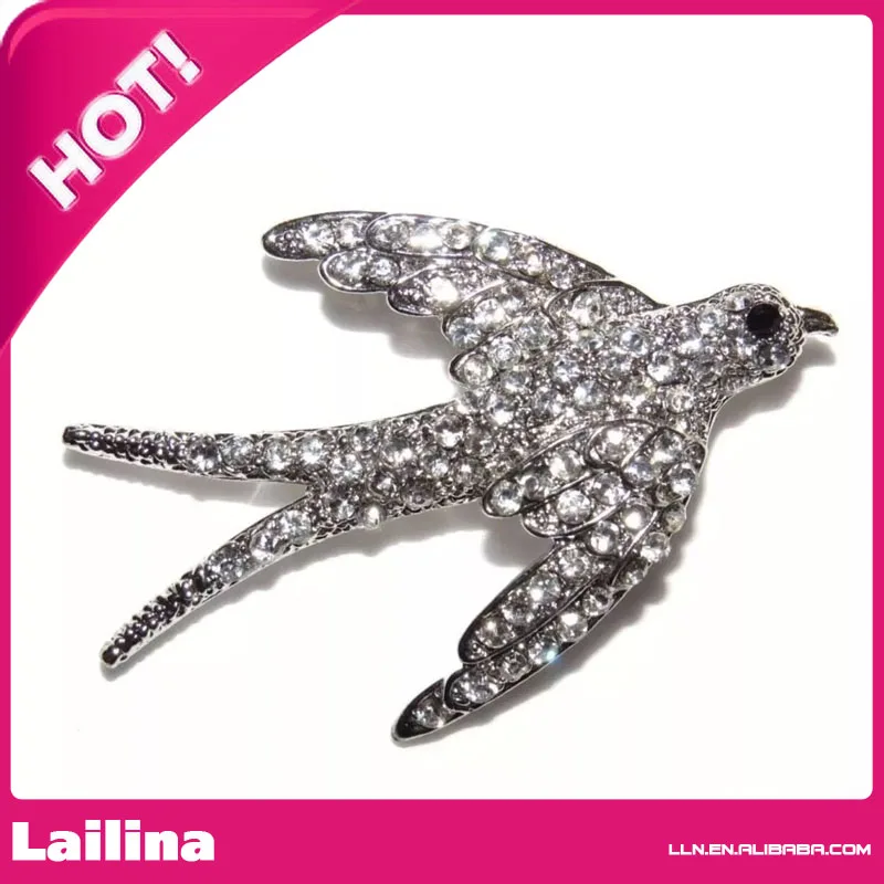 

Quality Vintage Inspired Swallow Diamante Brooch Free Gift Bag New Crystal Bird