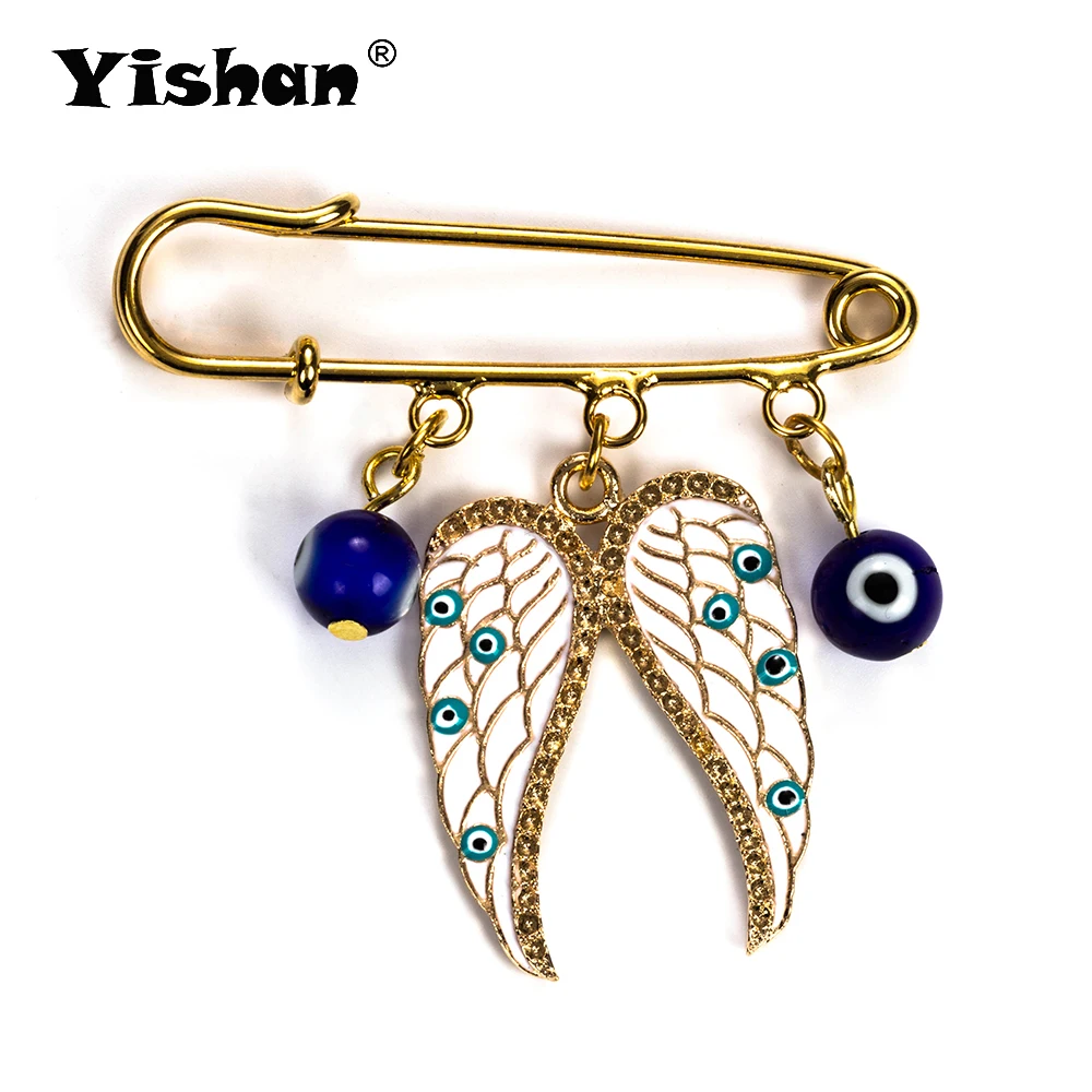 

Yishan 1Pcs Gold Alloy Brooch Evil Eye Colorful Beads Angle Wings Shape Brooch Pins DIY Jewelry Accessories Buckle Clips EY5225
