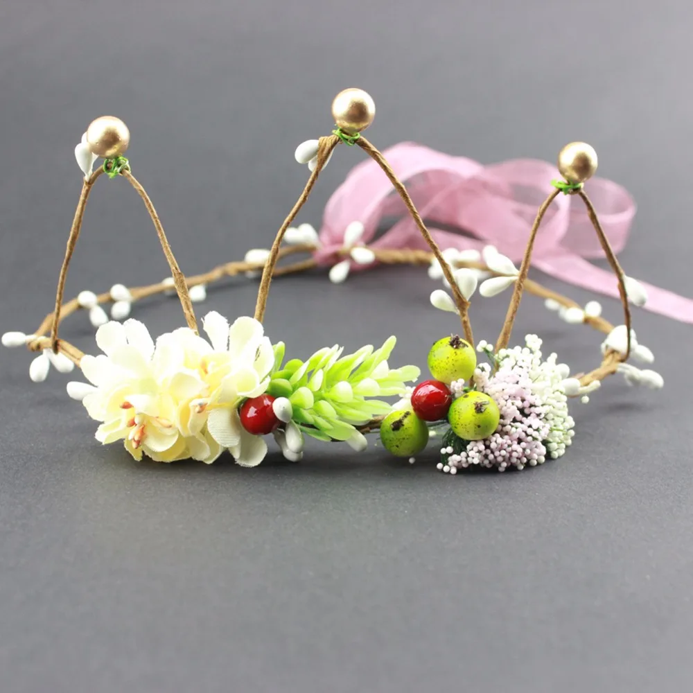 

Bridal Floral Crown Bohemian Fairy Garden Floral Crown Berry Flower Headbands Girl Wedding Christening Hair Accessories 12pcs