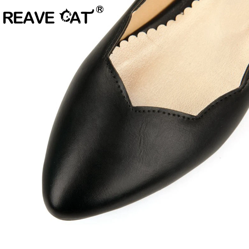 REAVE CAT/кожаные туфли Sapatos femininos; большие размеры 30-50; новые весенне-летние женские туфли на плоской подошве с острым носком; модные повседневные Черные туфли; QL4825